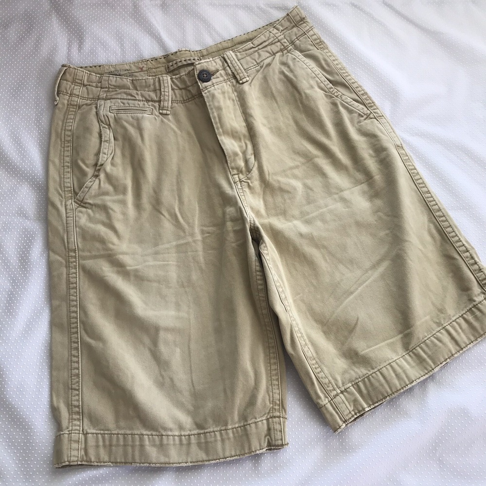 American Eagle Mens Shorts‎ Sz 30 Khaki 100% Cotton Longer Length Chinos